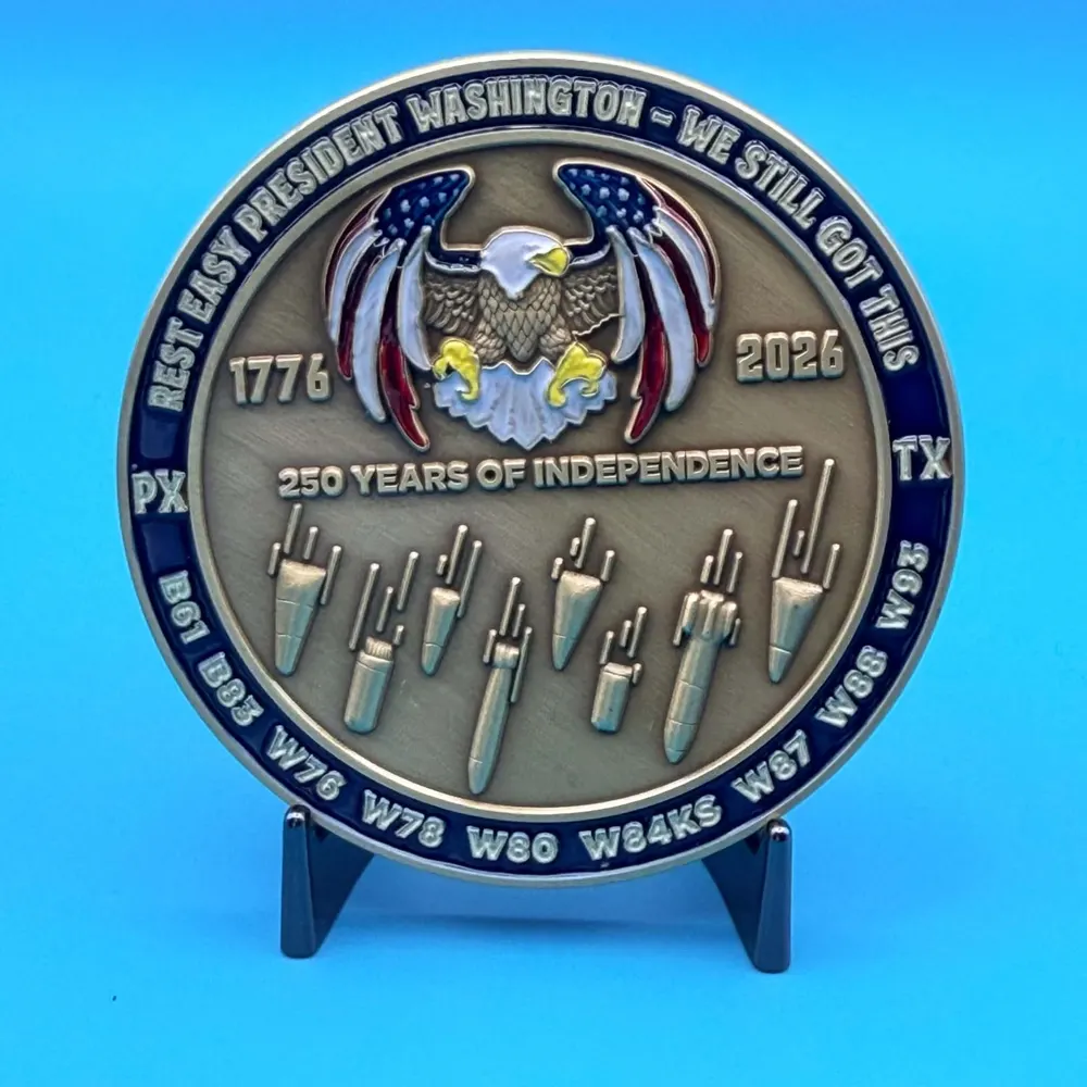 Front and back detail of custom Washington 1776–2026 challenge coin design by Jericho Seven.