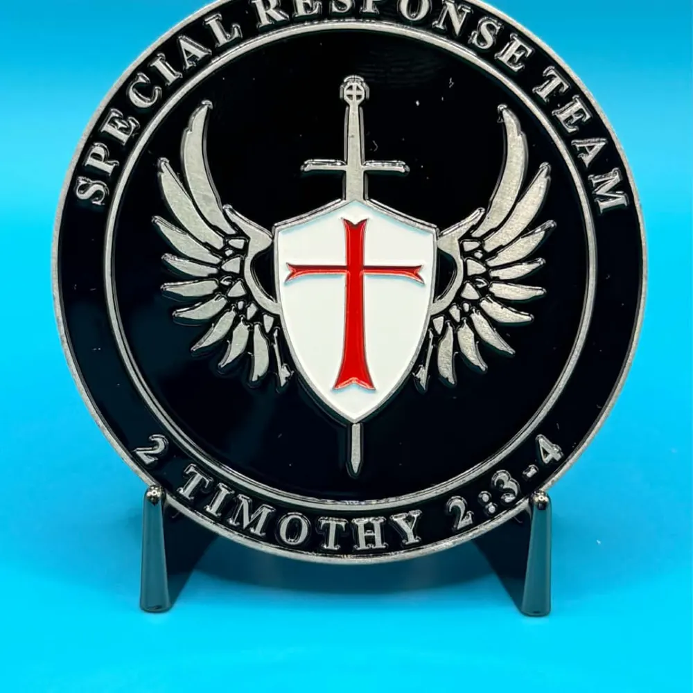 Front and back detail of custom SRT Group 4 challenge coin design by Jericho Seven.