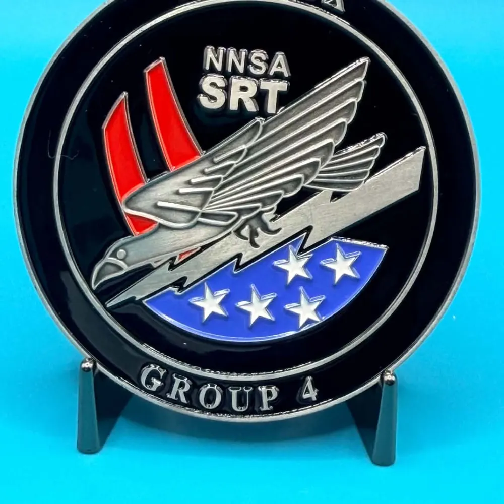 Front of the SRT Group 4 challenge coin with the Pantex NNSA Special Response Team crest