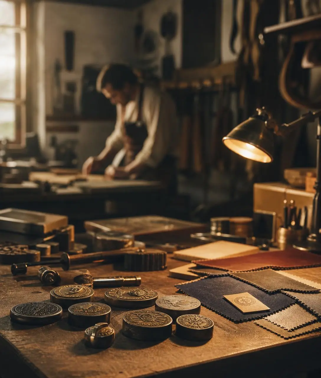 Workbench with coin dies and finishing tools at Jericho Seven
